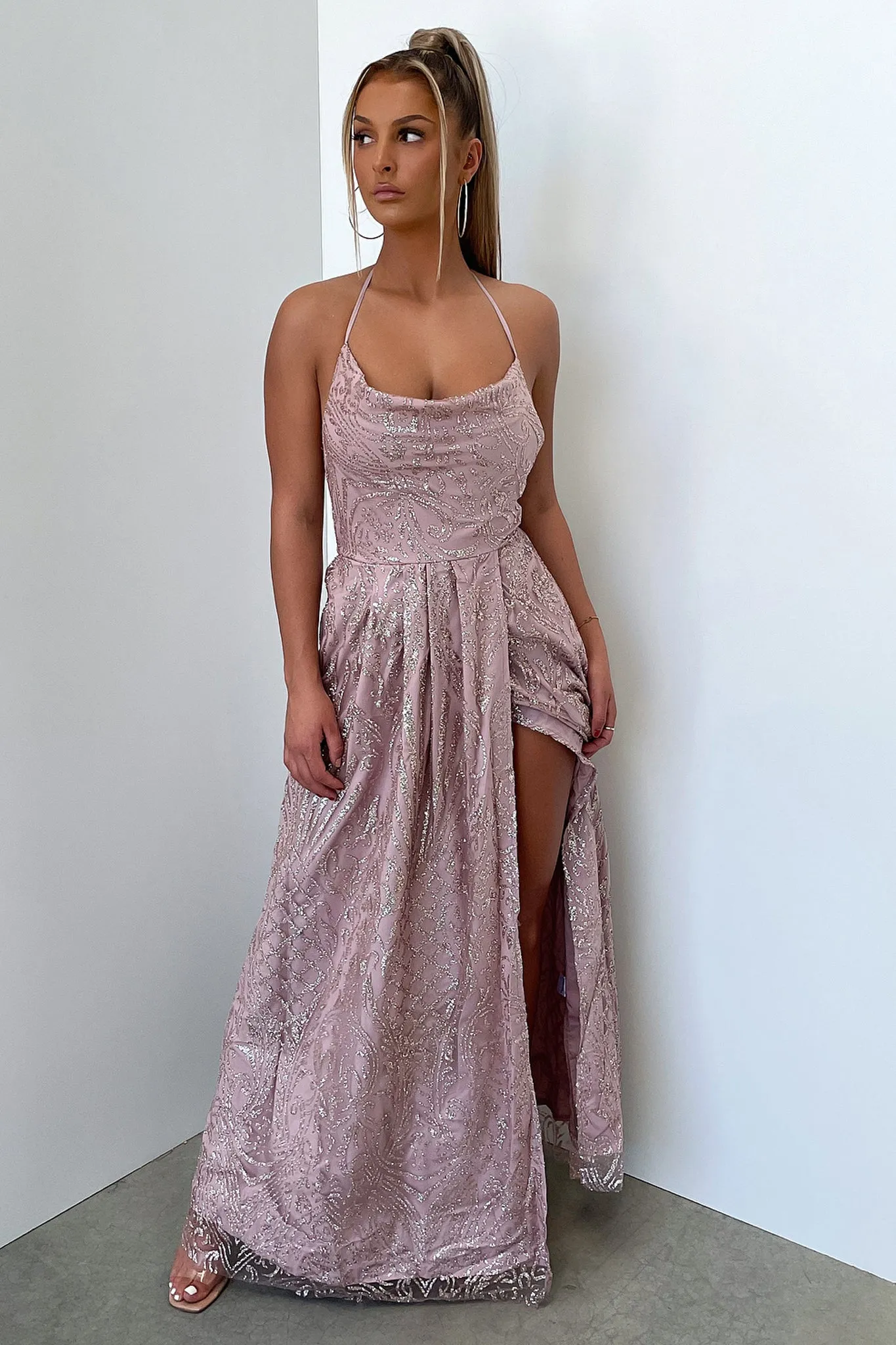 Samara Maxi Dress - Rose Gold sequin sold by Thats So Fetch