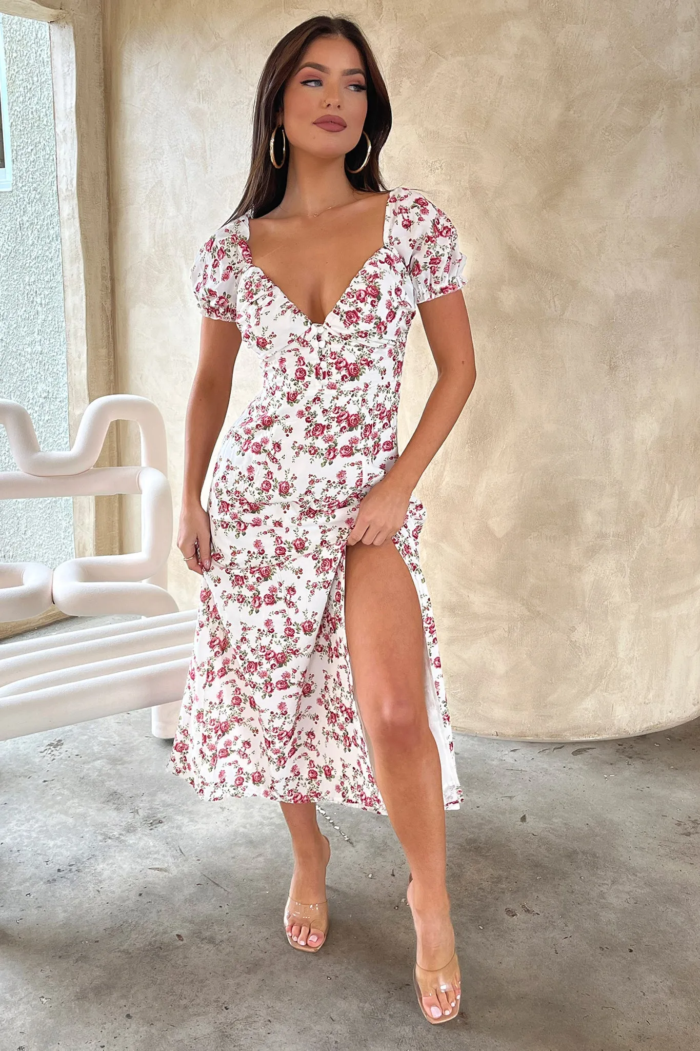 Solem Midi Dress - White / Rose Floral sold by Thats So Fetch product image thumbnail 3
