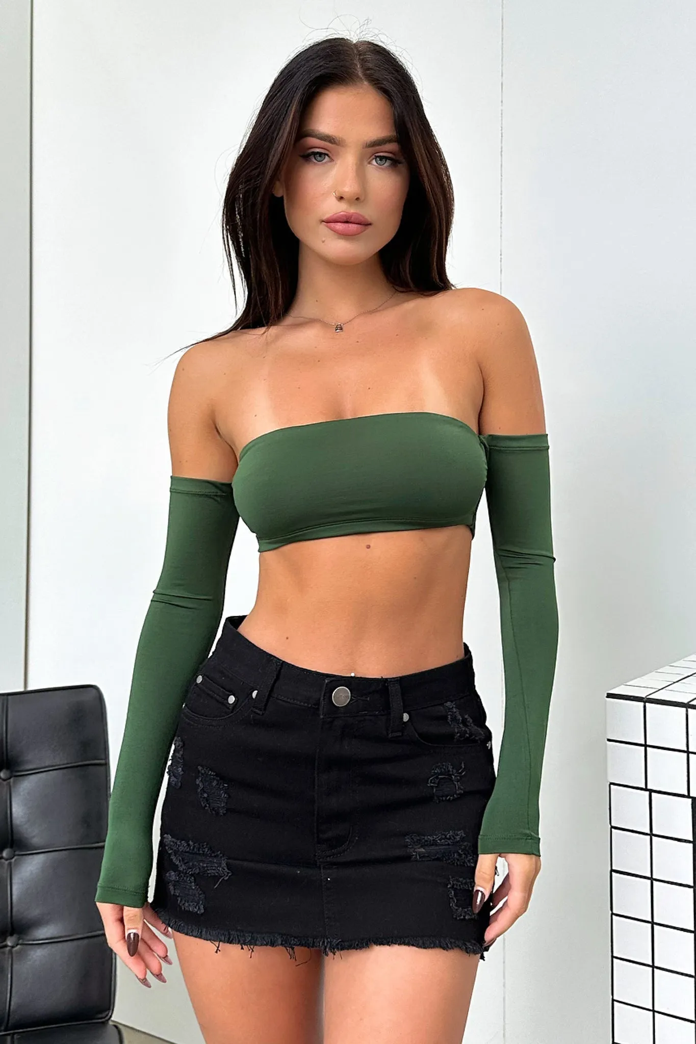 Victoria Off Shoulder Crop - Emerald sold by Thats So Fetch