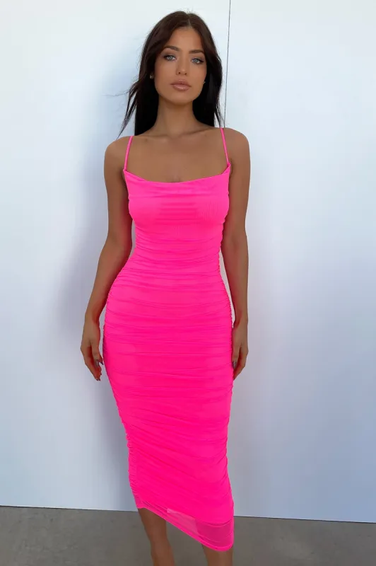 Linda Midi Dress - Neon Pink sold by Thats So Fetch