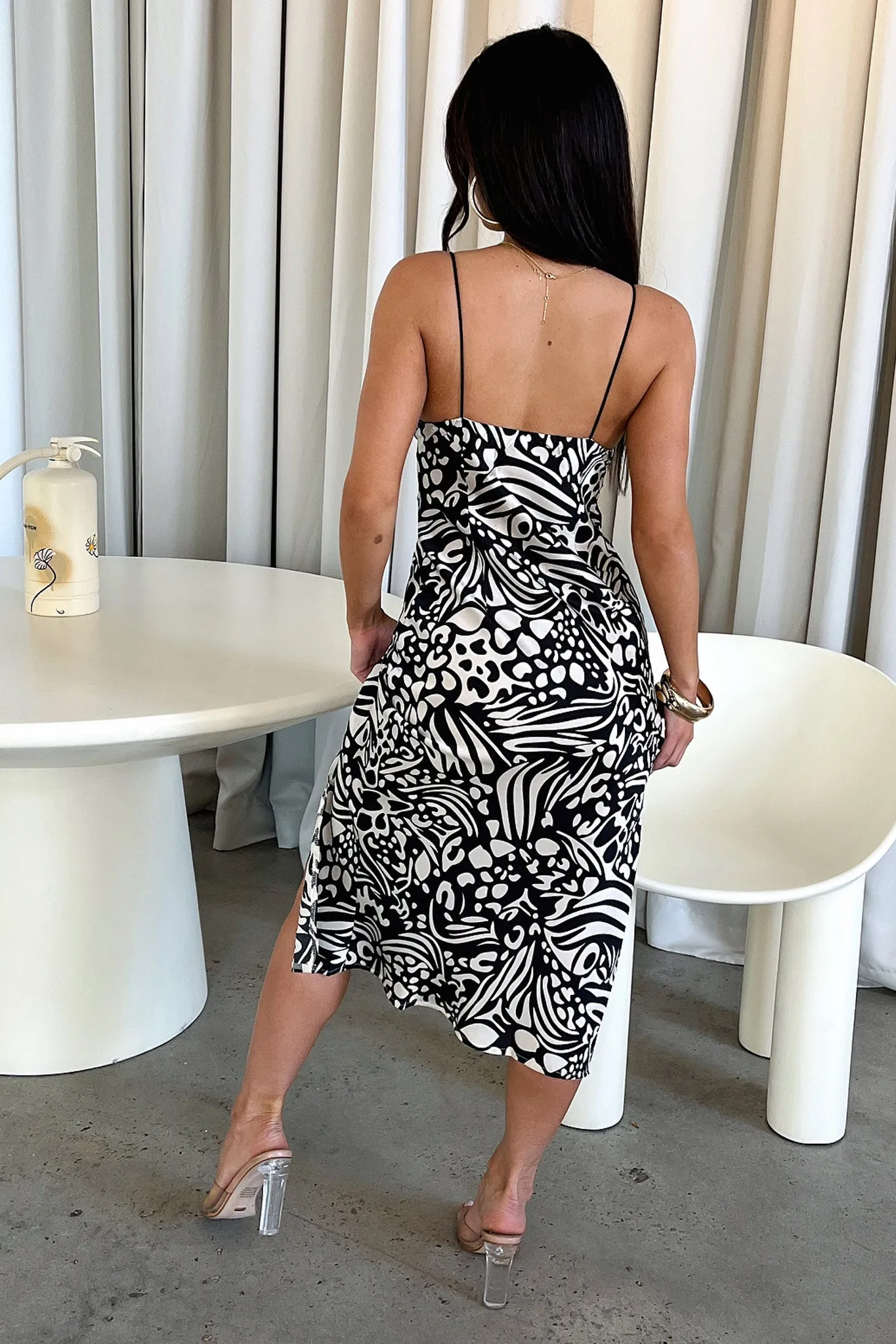 Jennifer Satin Midi Dress - Black/White Print sold by Thats So Fetch product image thumbnail 5