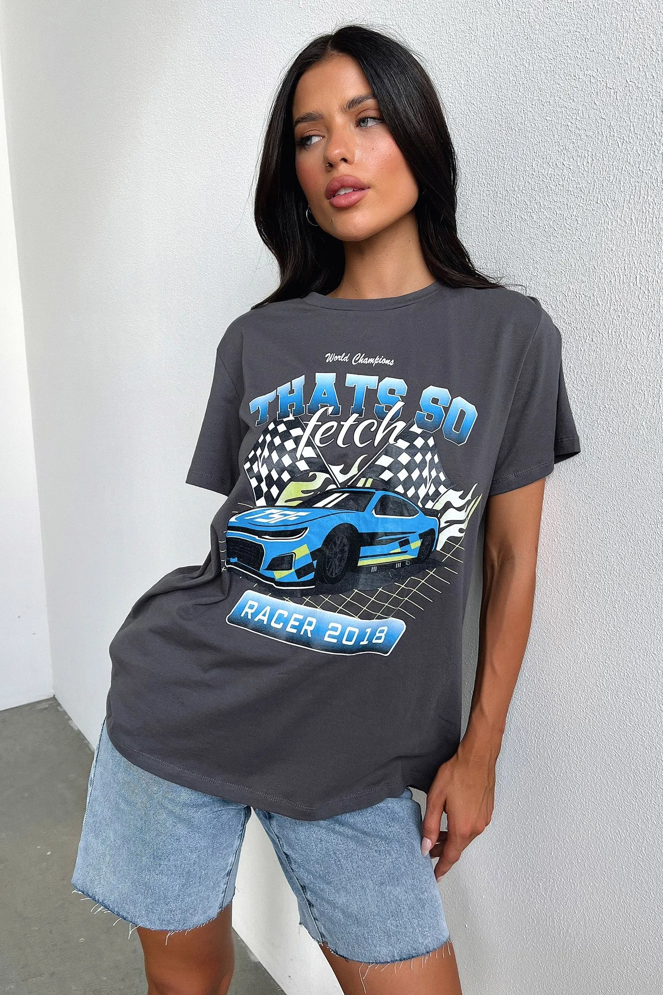 Homestretch Oversized Tee - Charcoal sold by Thats So Fetch product image thumbnail 4