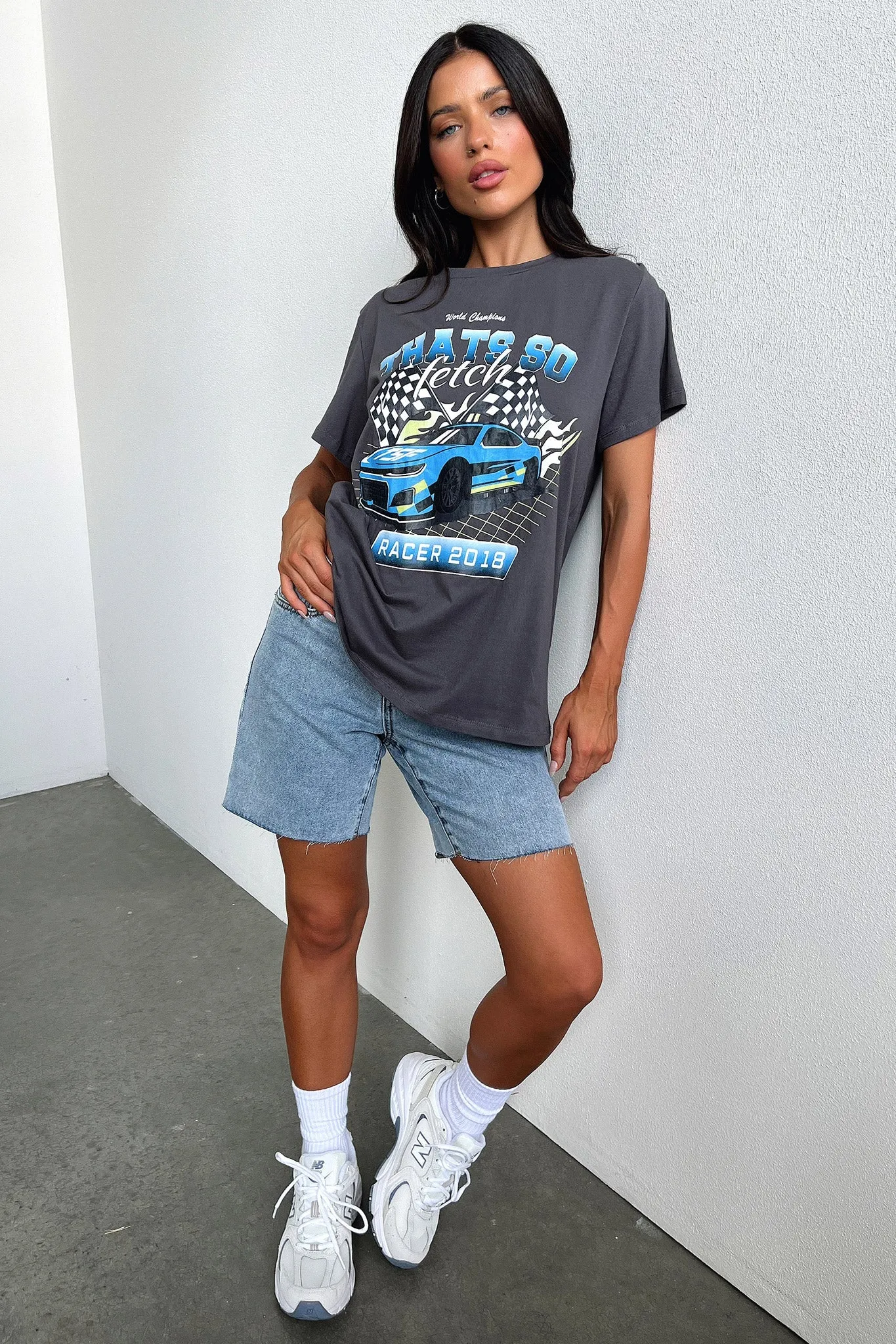 Homestretch Oversized Tee - Charcoal sold by Thats So Fetch product image thumbnail 2