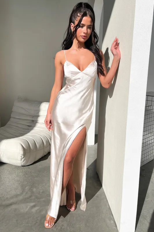 Jennifer Satin Maxi Dress - Champagne sold by Thats So Fetch