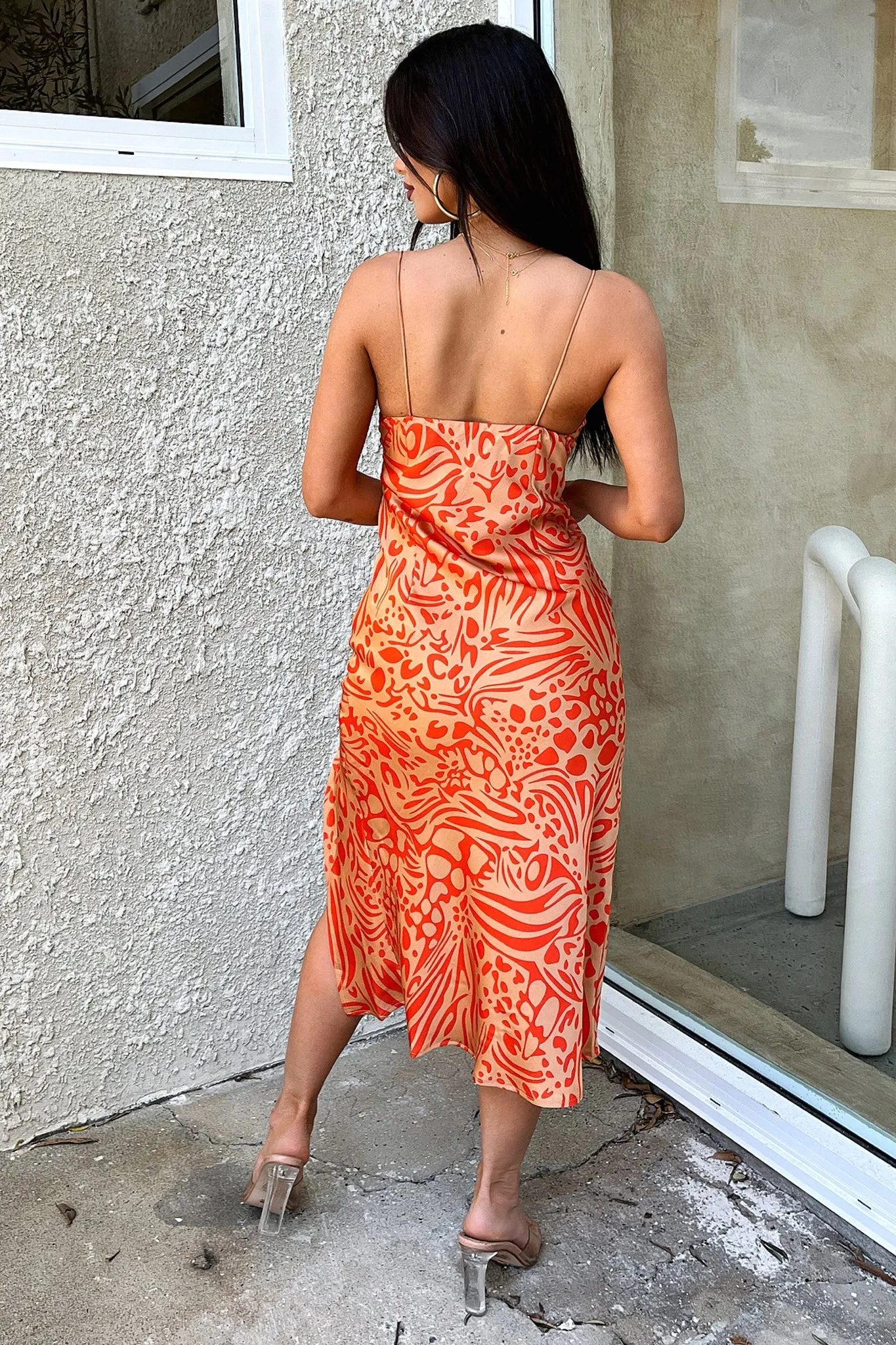 Jennifer Satin Midi Dress - Orange / Brown sold by Thats So Fetch product image thumbnail 5