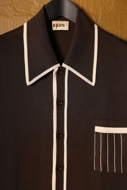 Chocolate Brown Piped Polo (L) sold by Scott Fraser Collection