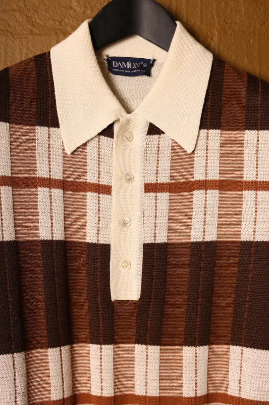 Brown & Cream Checkered Knit Polo (S/M) sold by Scott Fraser Collection