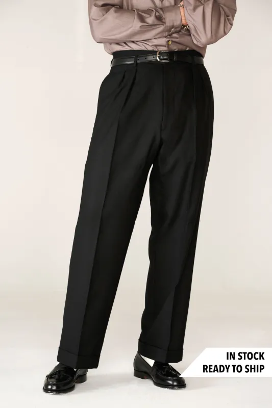 Black wool Classic wide-leg trouser (IN STOCK) sold by Scott Fraser Collection
