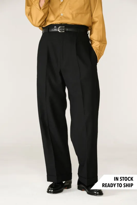 Black wool Wide Boy trousers (IN STOCK) sold by Scott Fraser Collection