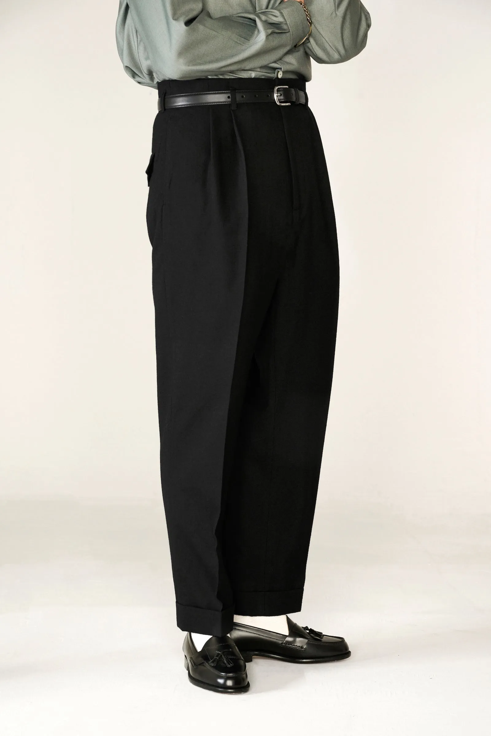 Black wool Empire waist trousers (IN STOCK) sold by Scott Fraser Collection product image thumbnail 5
