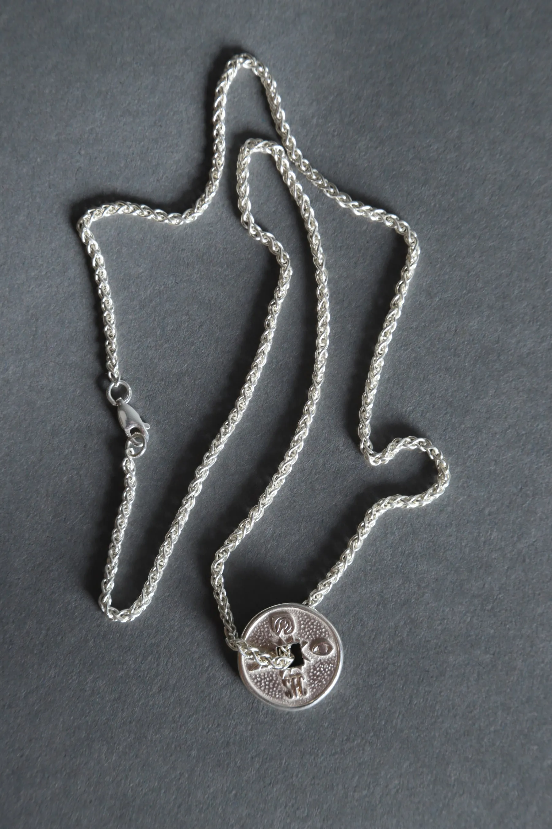 Silver lucky coin necklace with stone pendant (GO3) sold by Scott Fraser Collection product image thumbnail 4