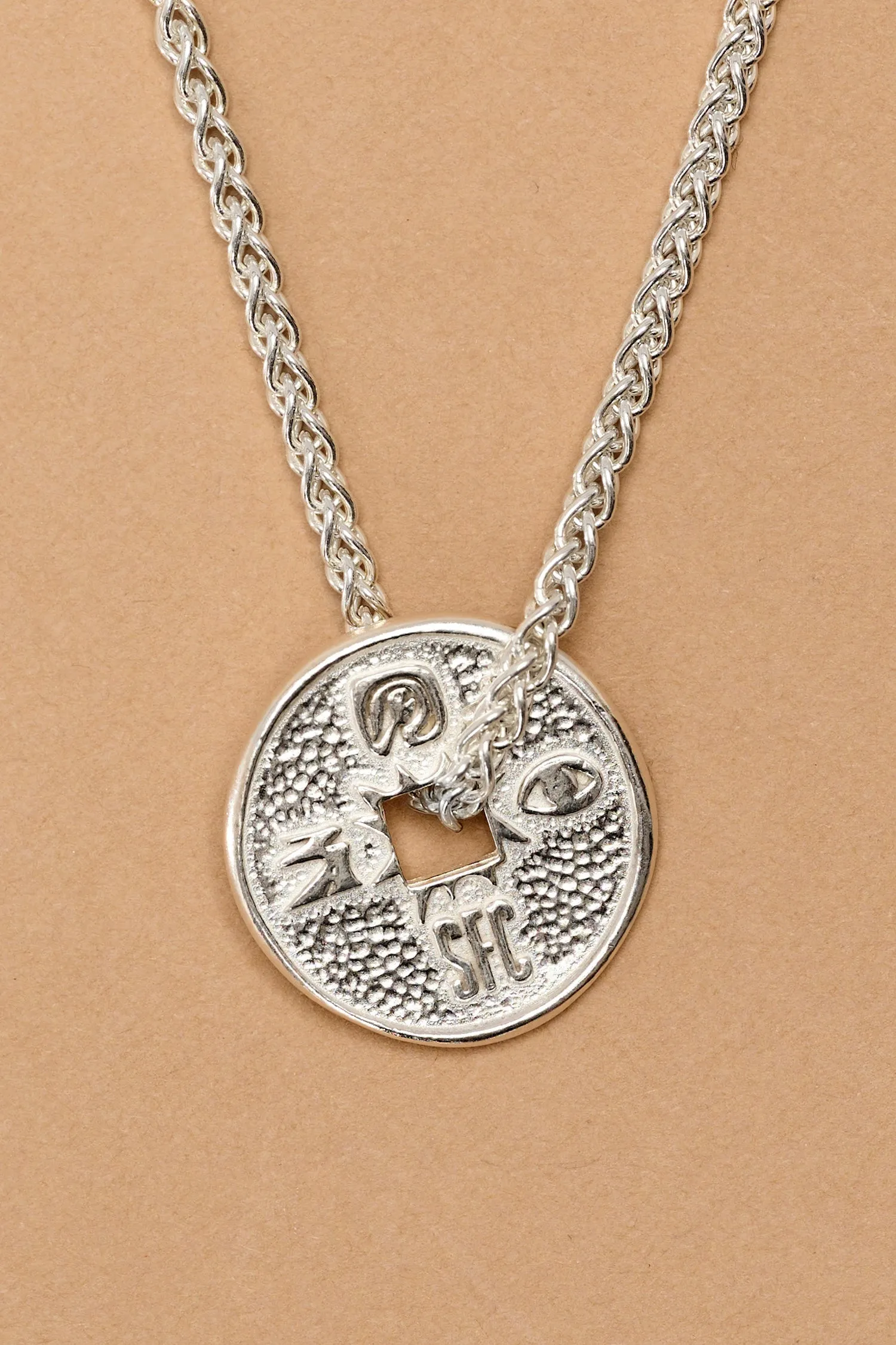 Silver lucky coin necklace with stone pendant (GO3) sold by Scott Fraser Collection product image thumbnail 3