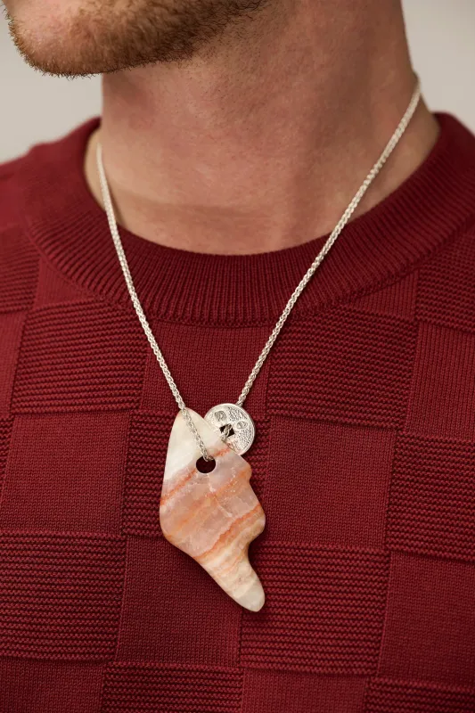 Silver Lucky Coin necklace with Stone pendant (O1) sold by Scott Fraser Collection