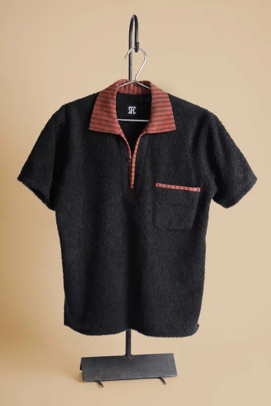 Black Tangier towelling shirt sold by Scott Fraser Collection