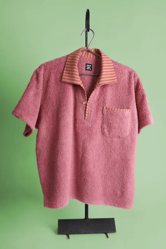 Pink Tangier towelling shirt sold by Scott Fraser Collection