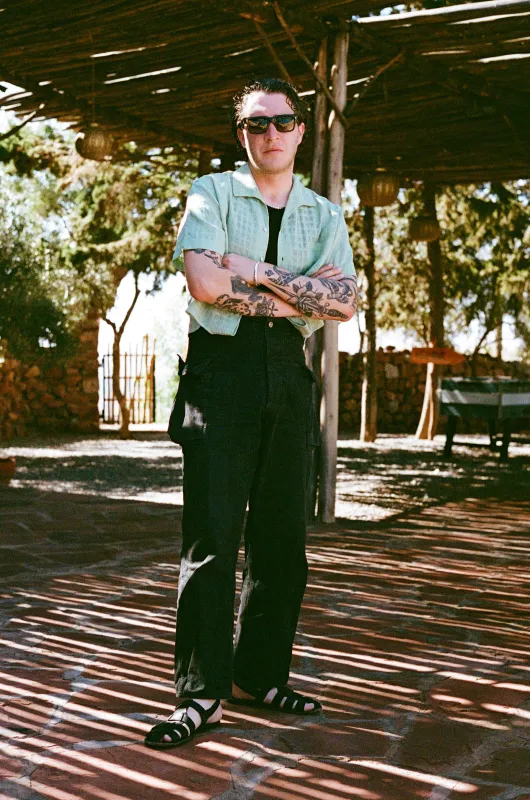 Mint woven waist-tie option shirt sold by Scott Fraser Collection