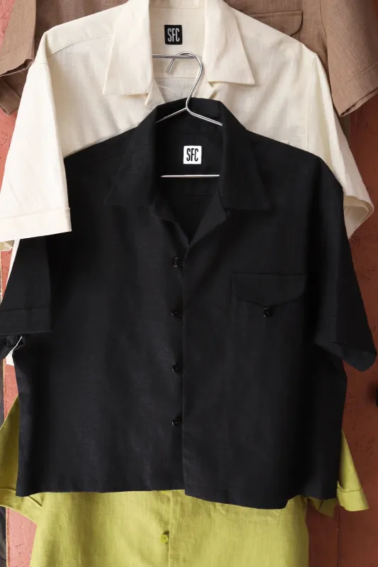 Black textured loop pocket shirt sold by Scott Fraser Collection