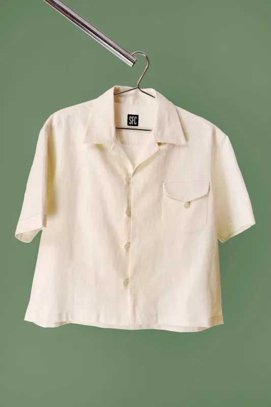 Ivory textured loop pocket shirt sold by Scott Fraser Collection