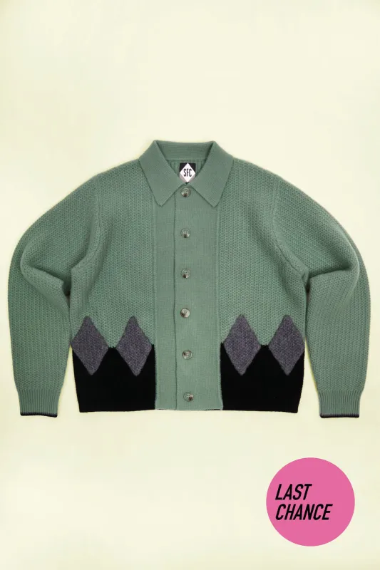Sage green diamond panel knit sold by Scott Fraser Collection