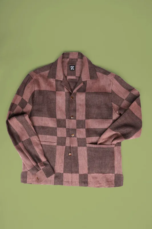 Brown tonal checker pocket shirt sold by Scott Fraser Collection
