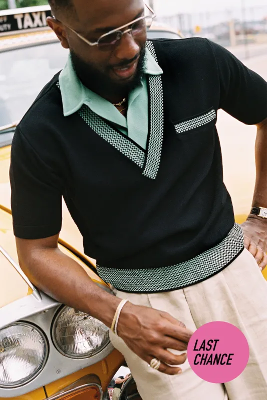 Black and jade Checker polo sold by Scott Fraser Collection
