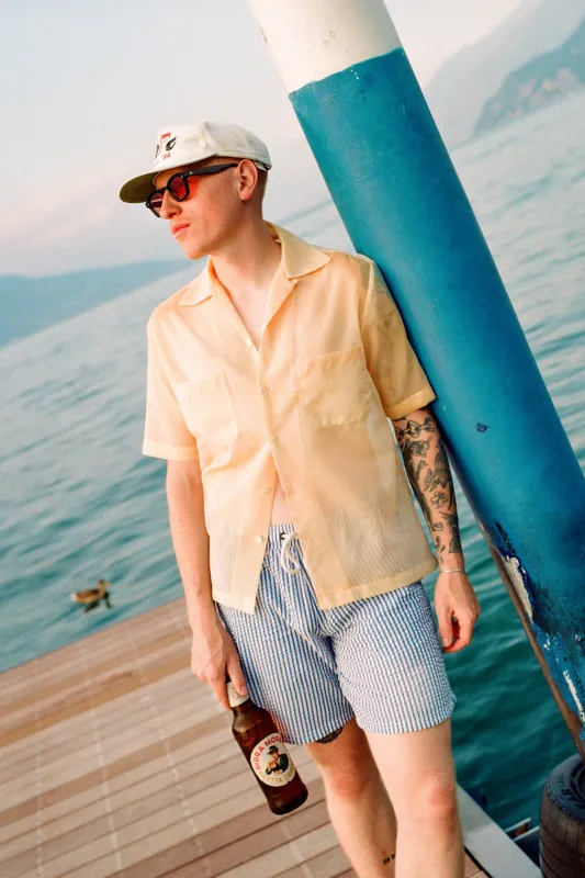 Coral semi sheer jelly fish shirt sold by Scott Fraser Collection