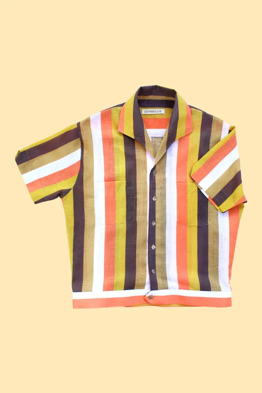 Yellow and coral striped lido shirt sold by Scott Fraser Collection