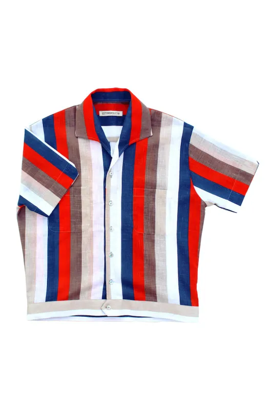 Red and blue striped lido shirt sold by Scott Fraser Collection