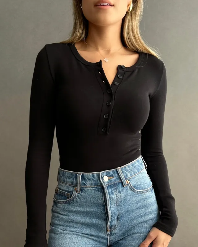 Henley Bodysuit // Onyx sold by SOTE the Label