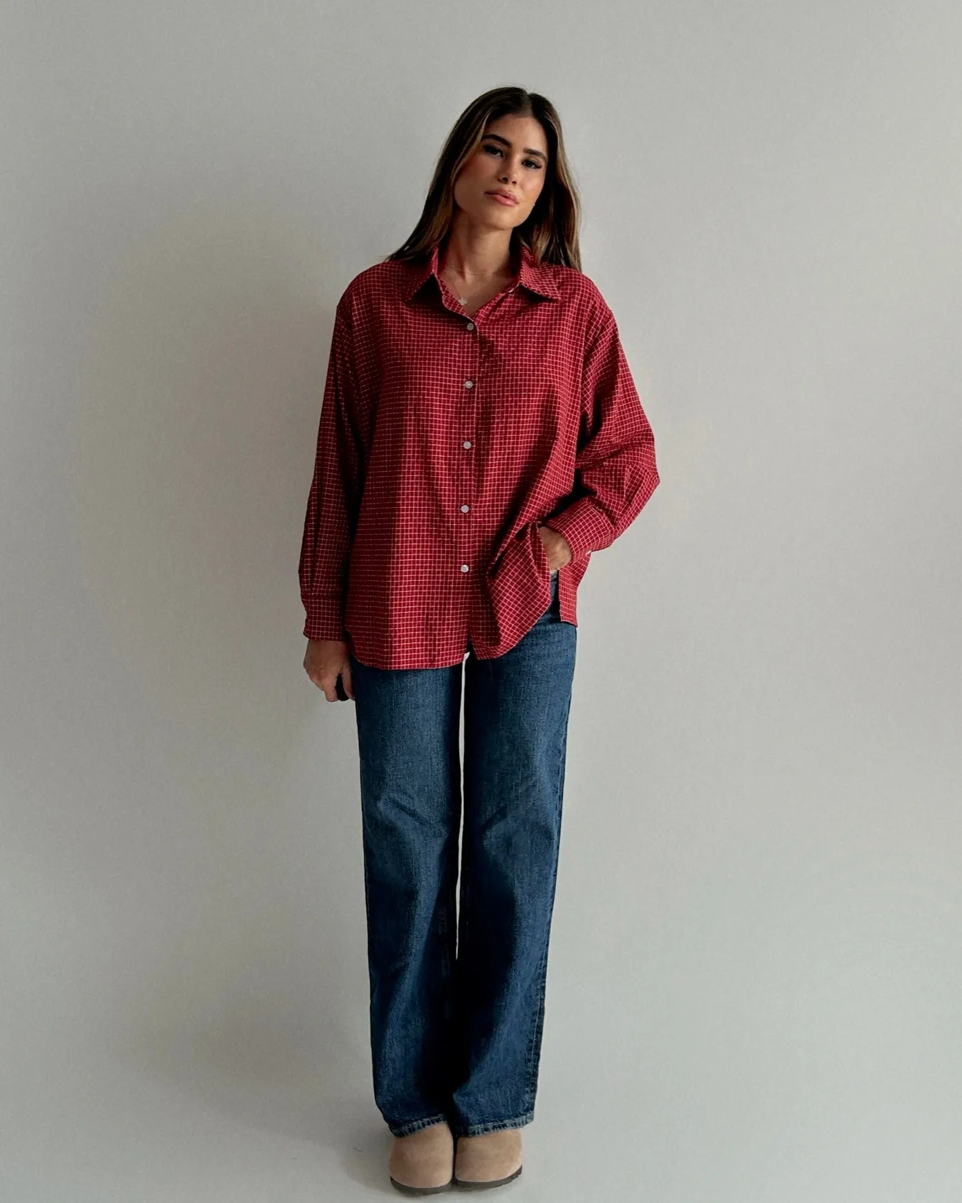 GRID SHIRT LS // POINSETTIA sold by SOTE the Label