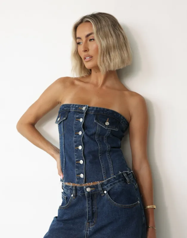 Collision Denim Corset Top (Dark Denim) sold by Charcoal Clothing