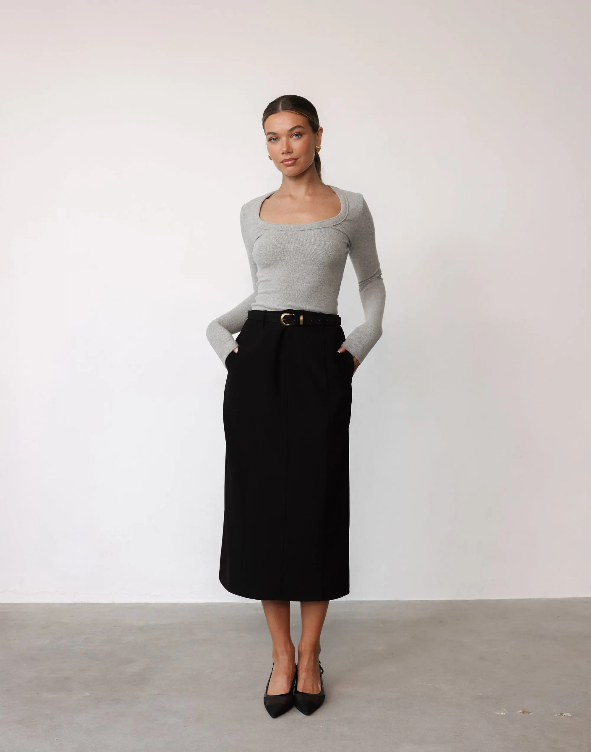 Brigitte Midi Skirt (Black) sold by Charcoal Clothing