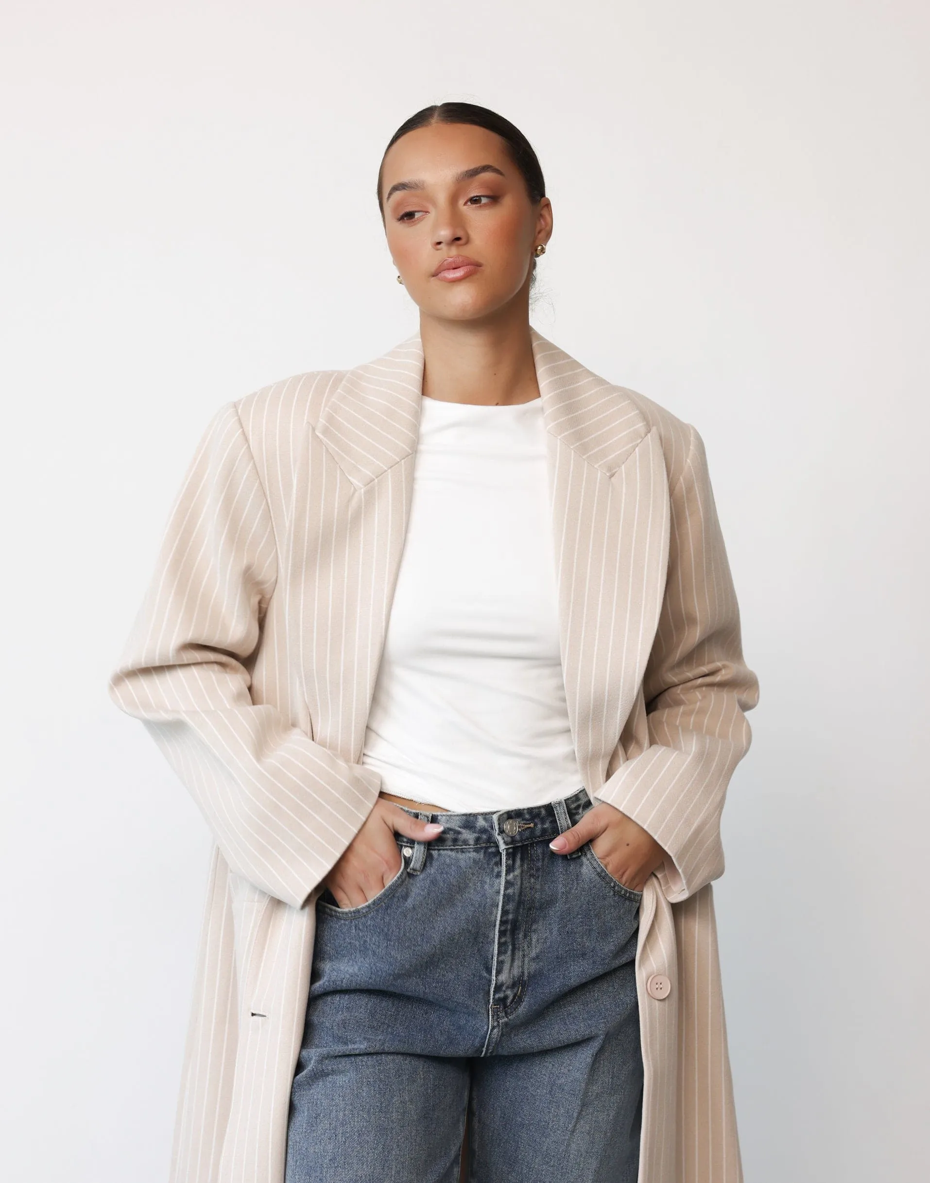 Olsen Coat (Beige Pinstripe) - By Lioness sold by Charcoal Clothing product image thumbnail 3