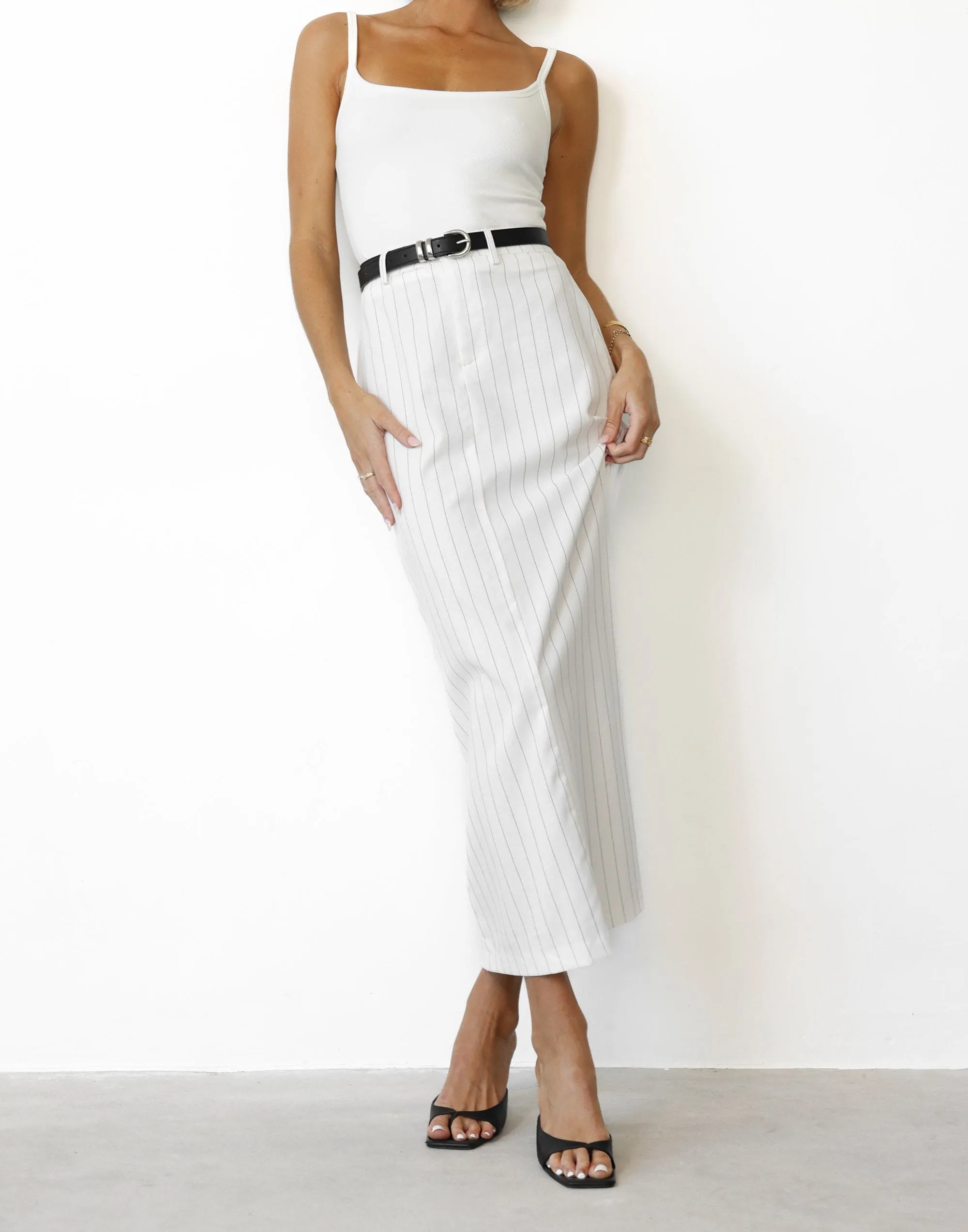 Charlie Maxi Skirt (White Pinstripe) sold by Charcoal Clothing product image thumbnail 2