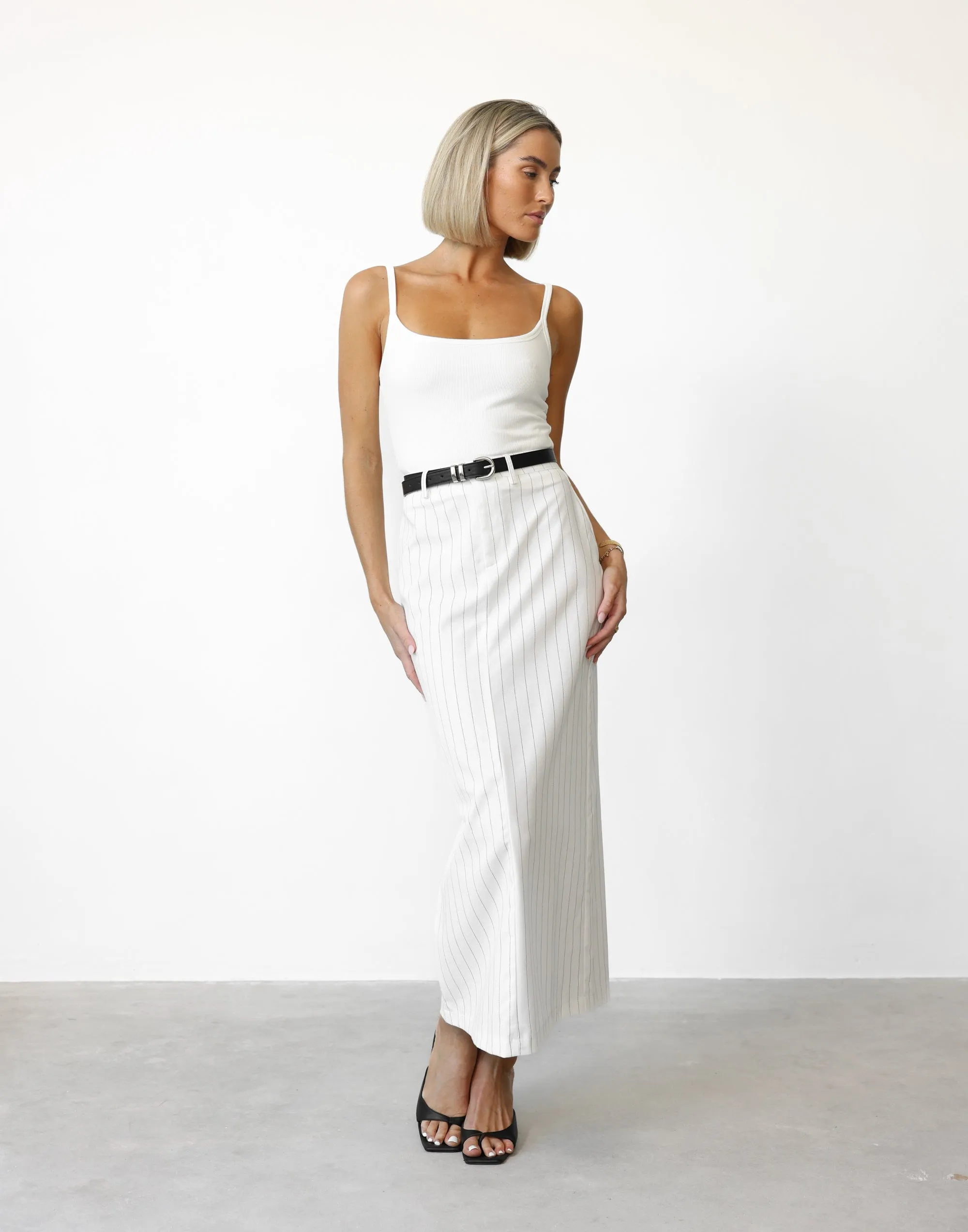 Charlie Maxi Skirt (White Pinstripe) sold by Charcoal Clothing product image thumbnail 3