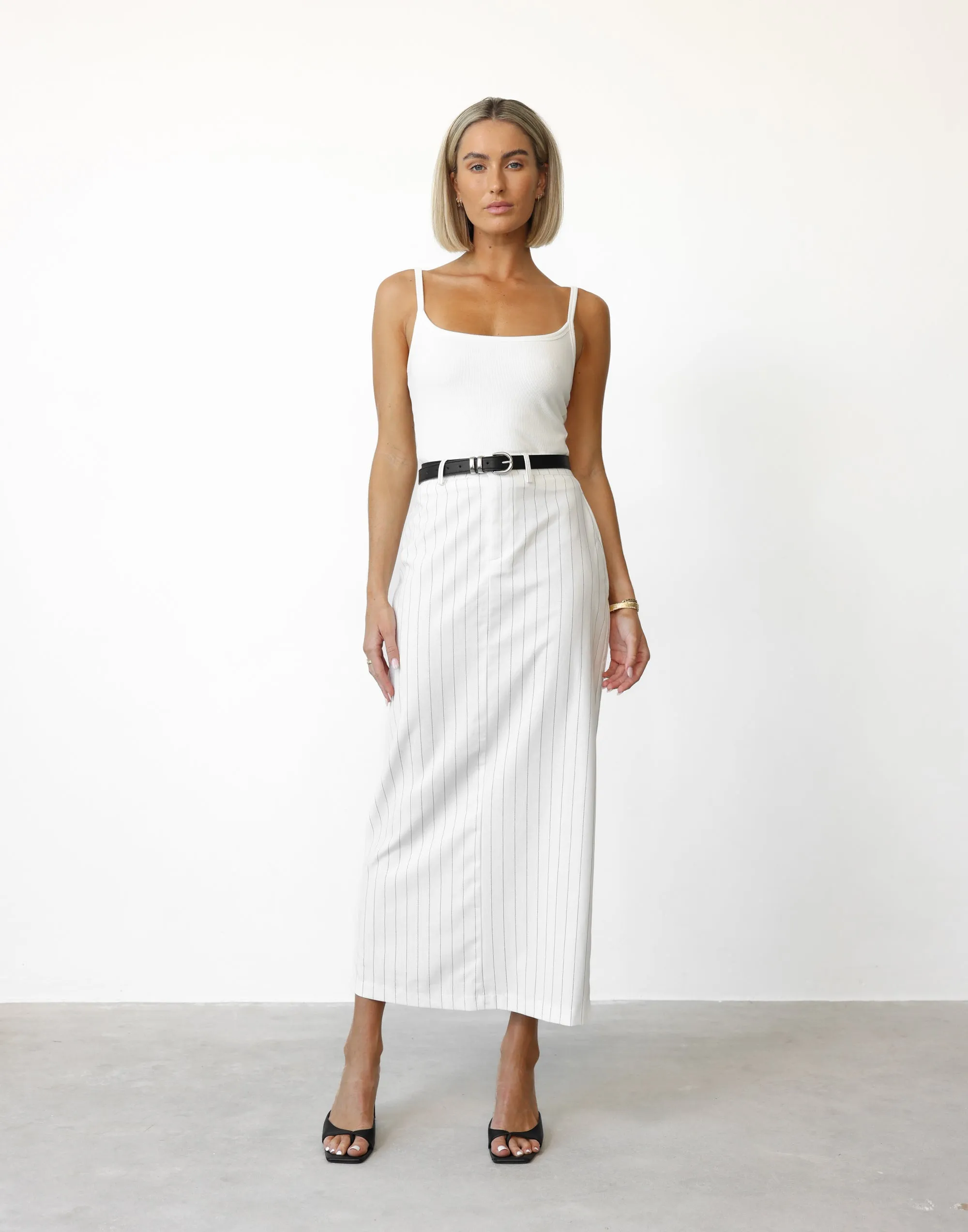 Charlie Maxi Skirt (White Pinstripe) sold by Charcoal Clothing