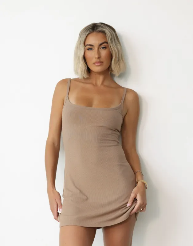 Helia Mini Dress (Light Mocha) sold by Charcoal Clothing
