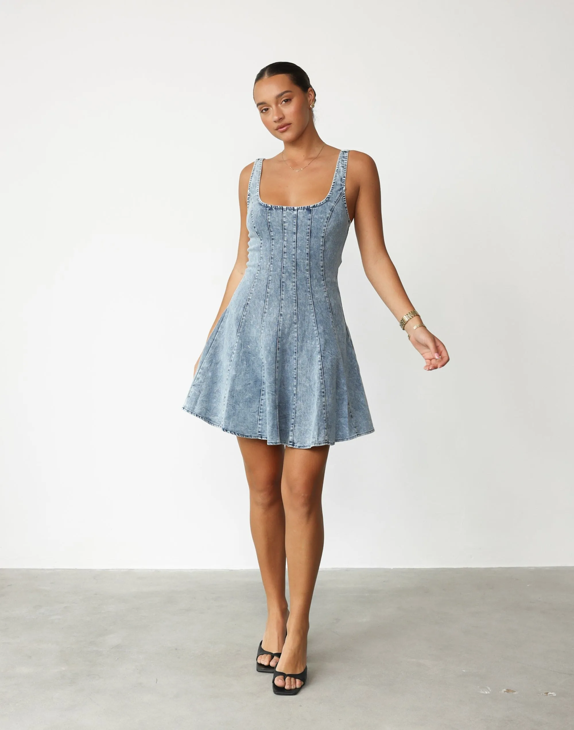 Kella Denim Mini Dress (Light Denim) sold by Charcoal Clothing