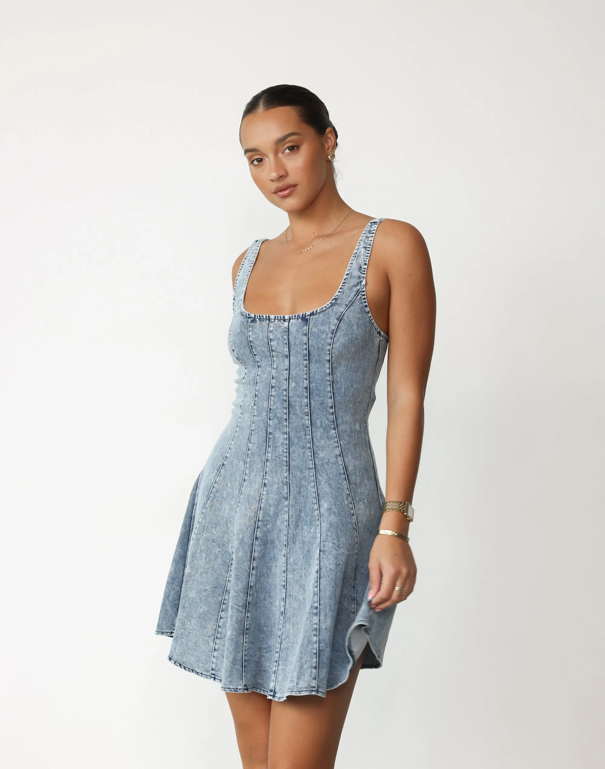 Kella Denim Mini Dress (Light Denim) sold by Charcoal Clothing product image thumbnail 3