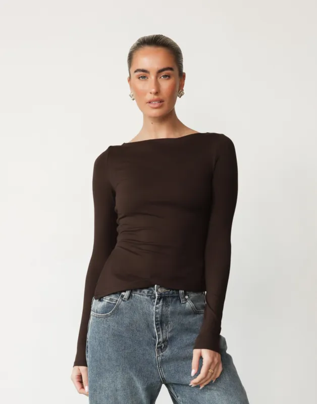 Amanda Long Sleeve Top (Chocolate) sold by Charcoal Clothing