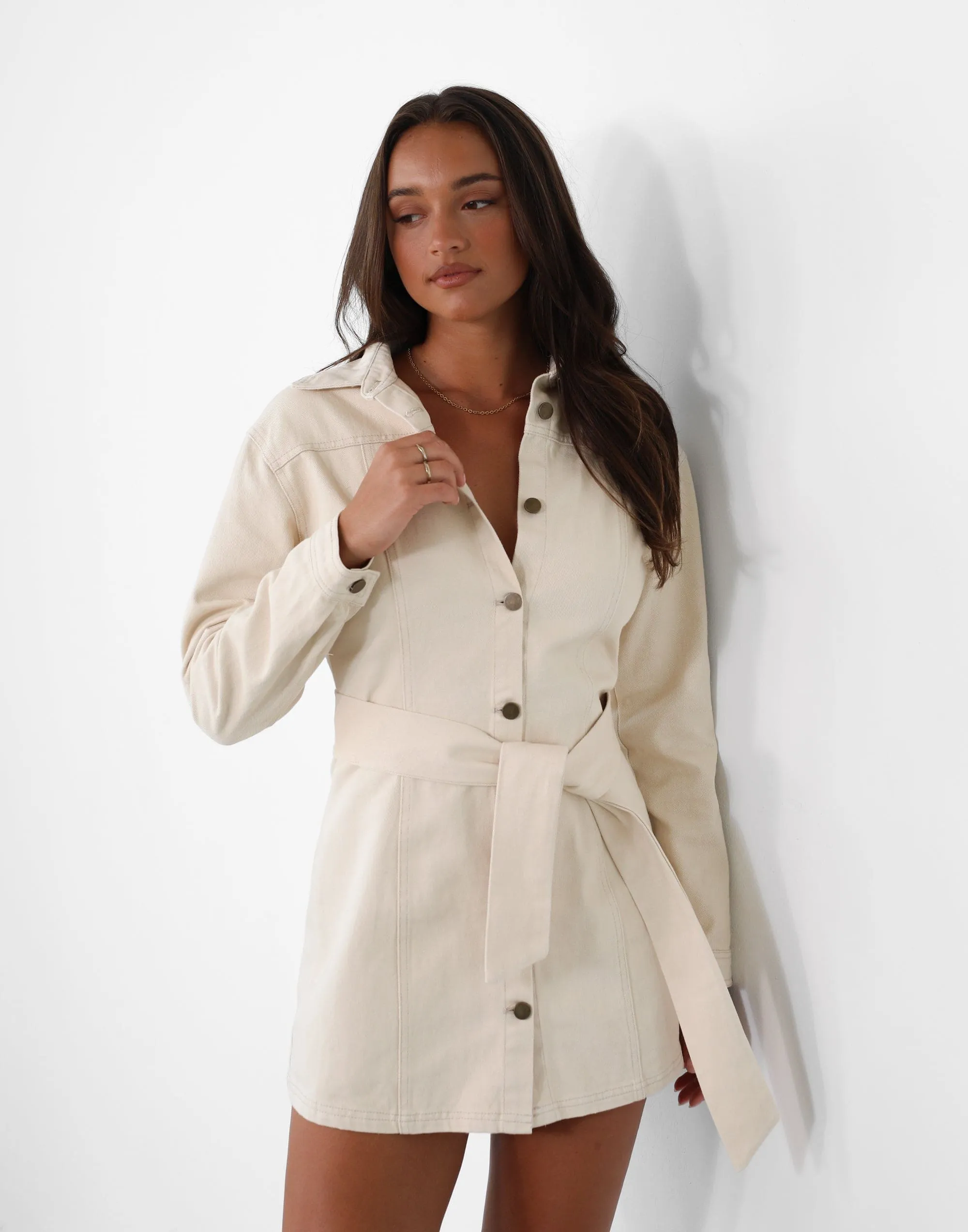 Enslee Mini Dress (Beige) sold by Charcoal Clothing