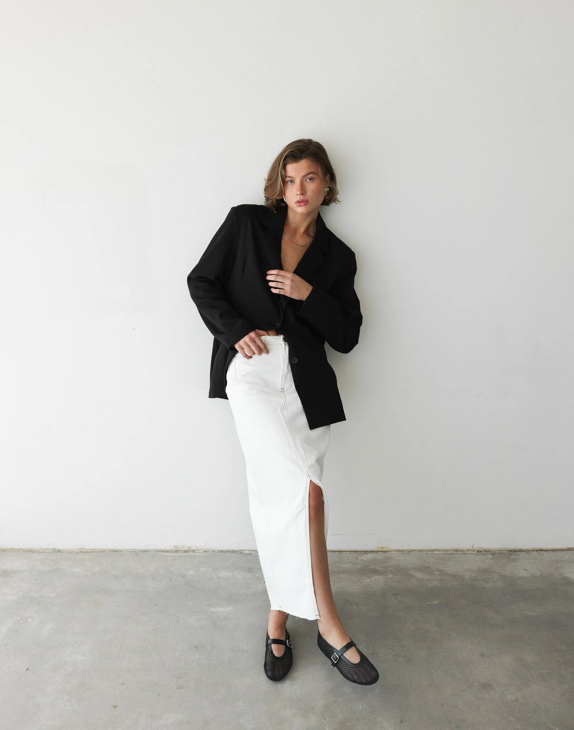 Drew Denim Midi Skirt (Off White) sold by Charcoal Clothing