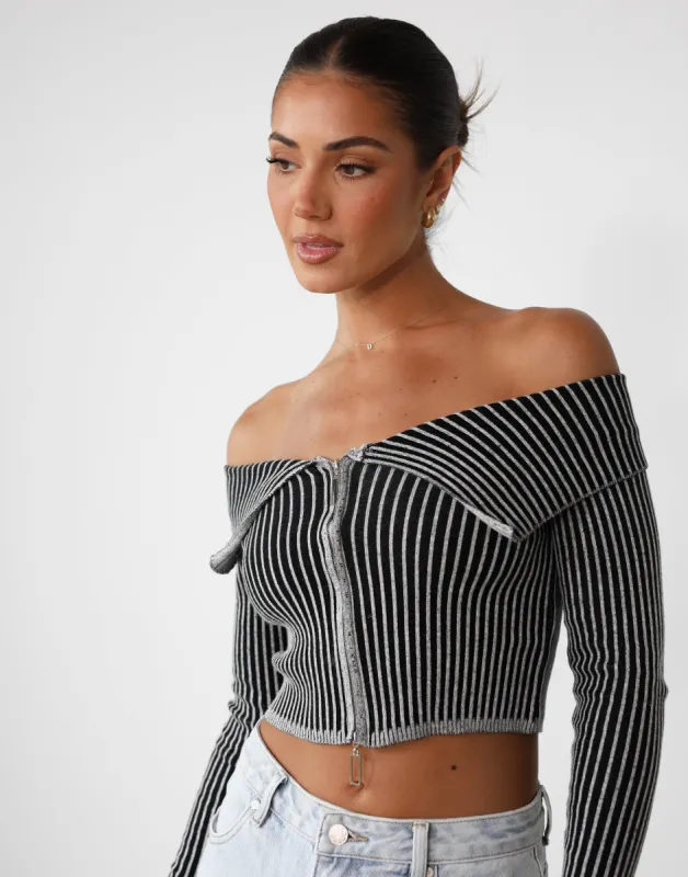 Krystella Long Sleeve Top (Black/Grey) sold by Charcoal Clothing