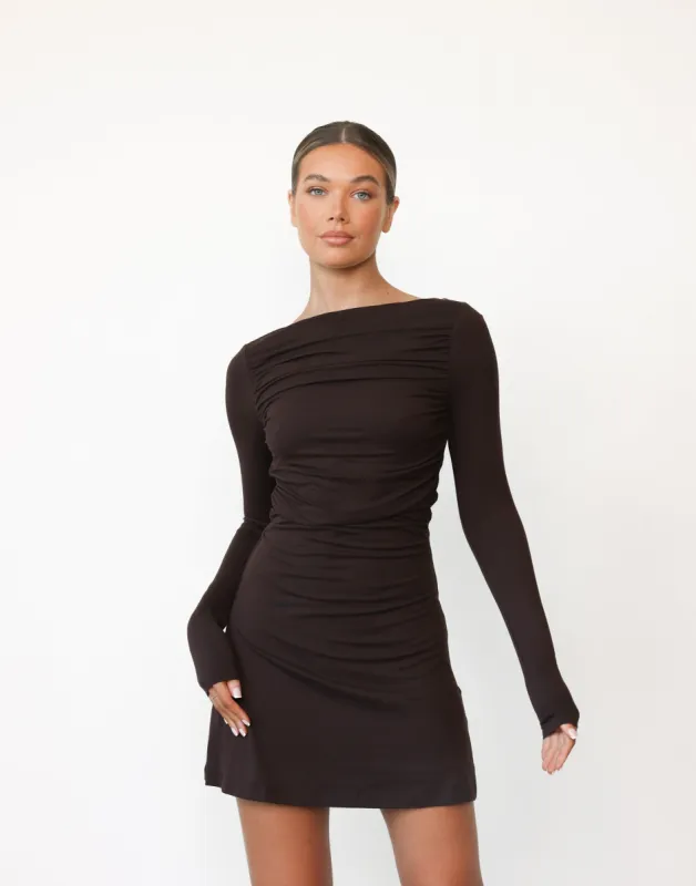 Natasha Mini Dress (Chocolate) sold by Charcoal Clothing
