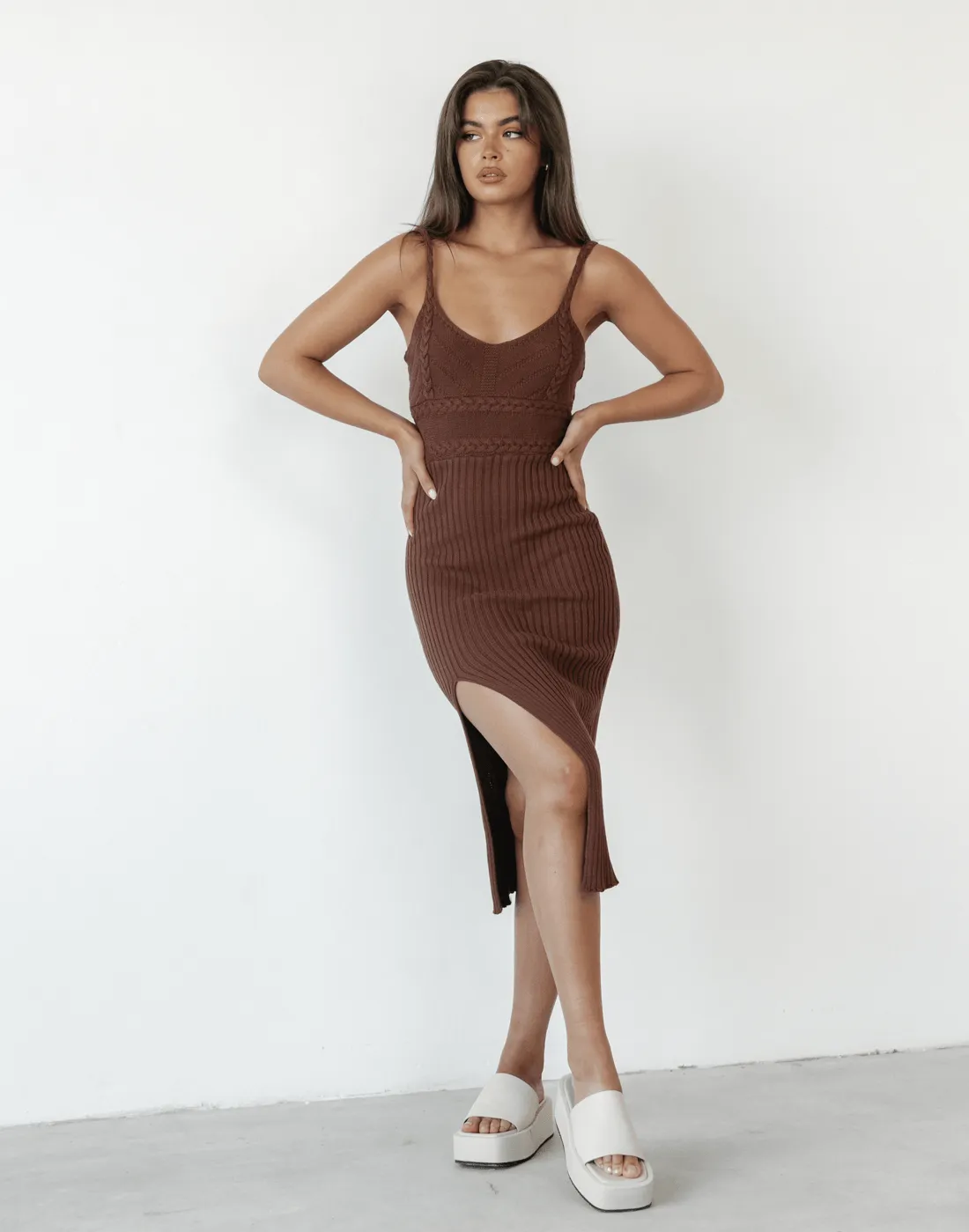 Cameron Knit Midi Dress (Brown) sold by Charcoal Clothing