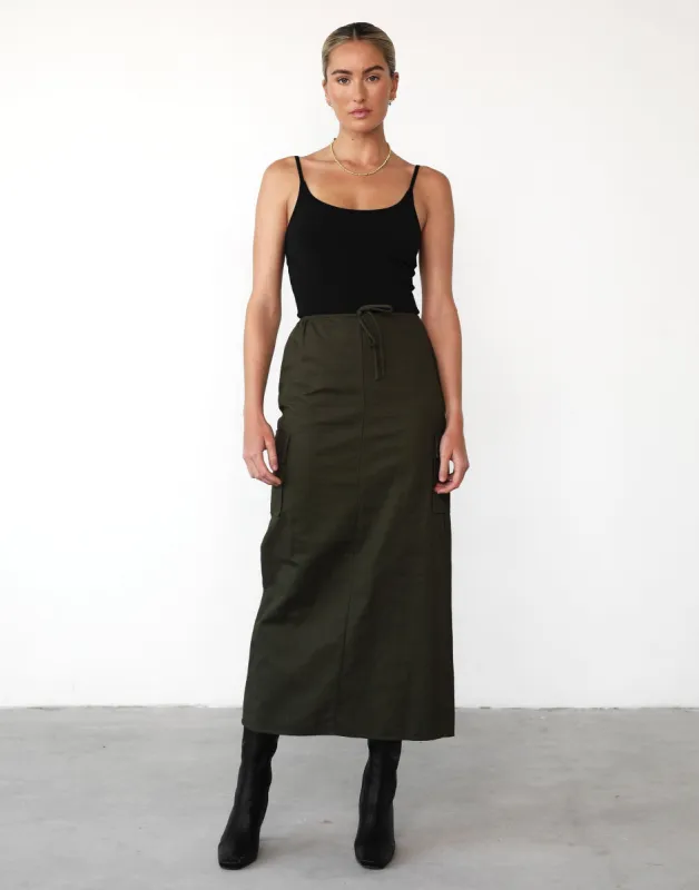 Not Now Maxi Skirt (Moss) sold by Charcoal Clothing