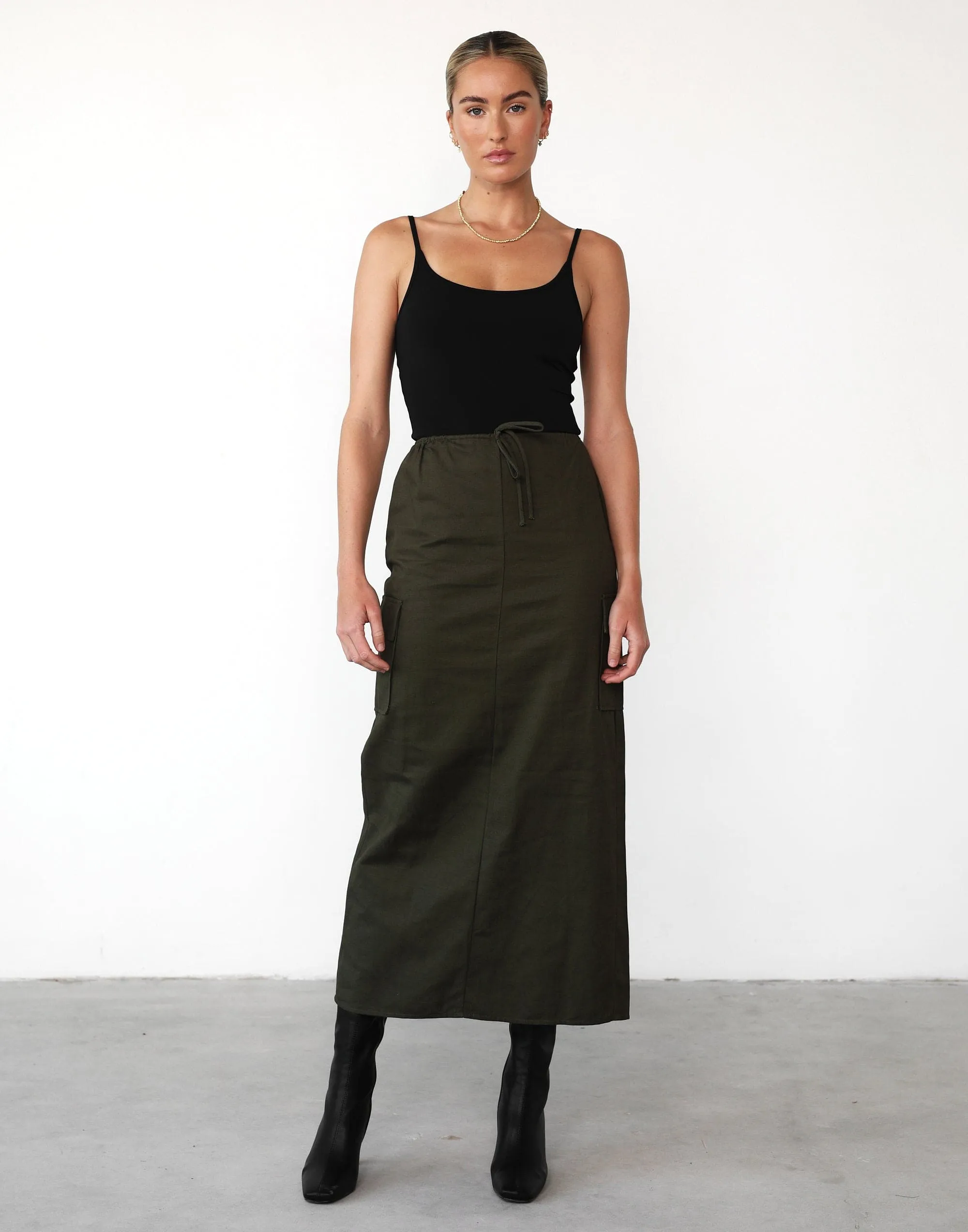 Not Now Maxi Skirt (Moss) sold by Charcoal Clothing