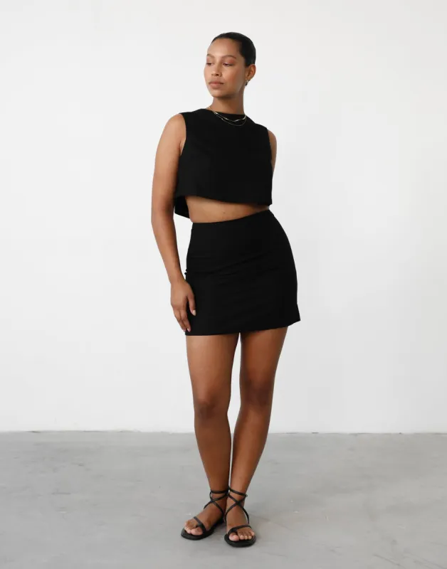 Como Linen Mini Skirt (Black) sold by Charcoal Clothing