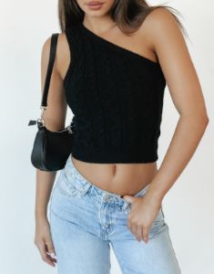 Kiara One Shoulder Top (Black) sold by Charcoal Clothing