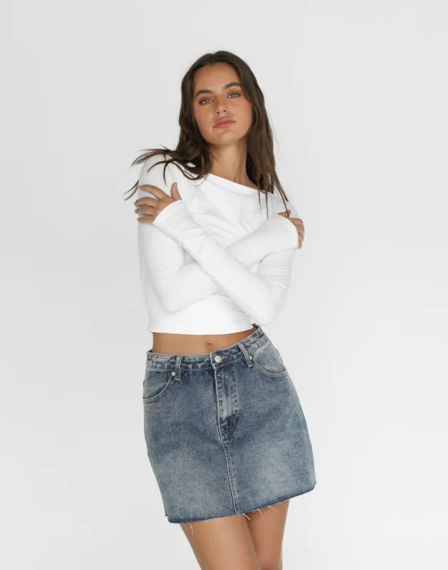 Rowan Denim Mini Skirt (Faded) sold by Charcoal Clothing